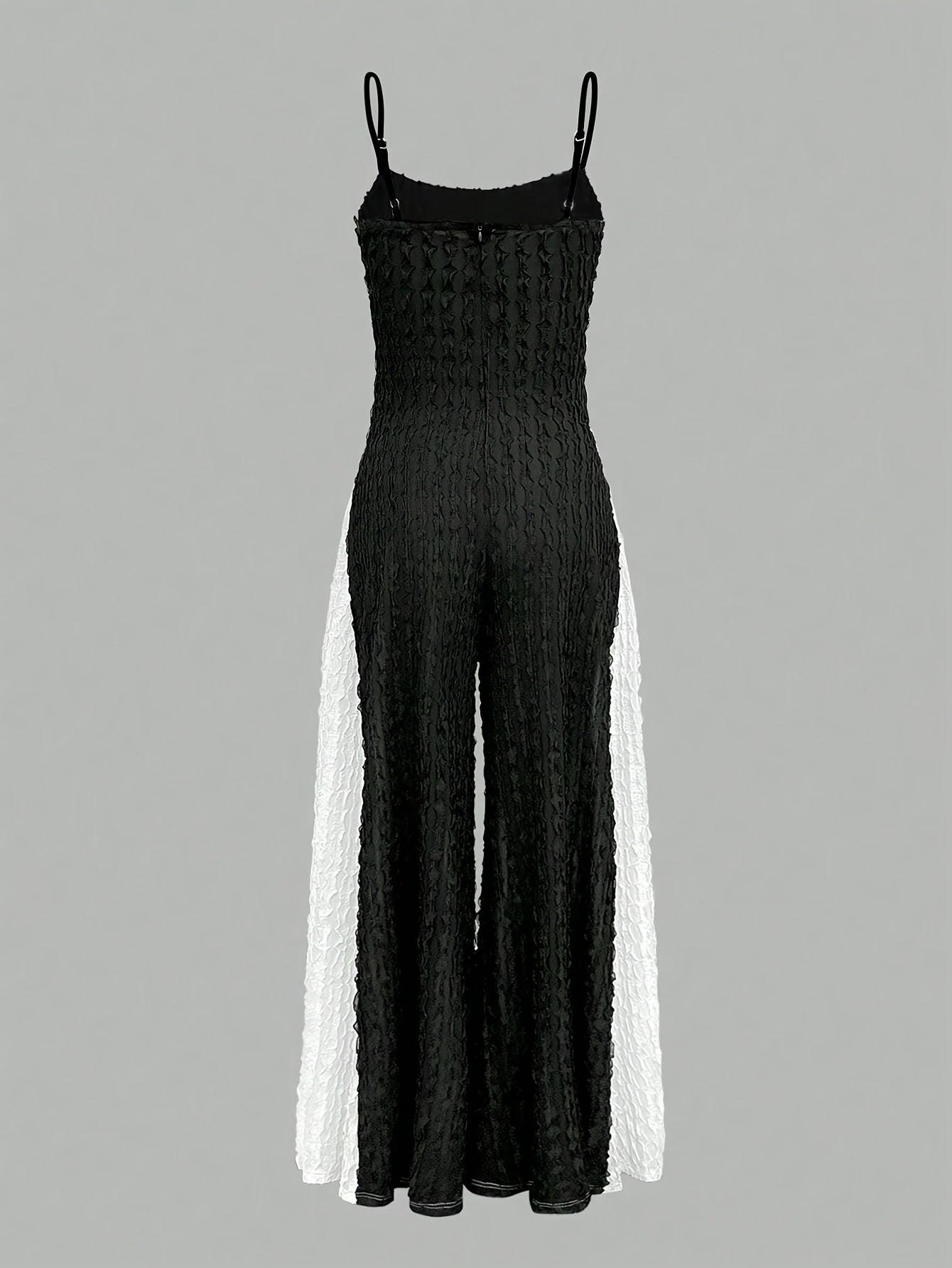 Women'S Casual Textured Patchwork Backless Color-Blocking Loose-Fitting Jumpsuit with Thin Straps
